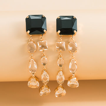Women's Fashion Zircon Geometric Long Earrings
