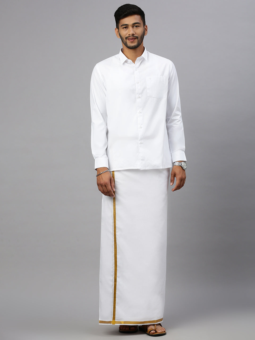 Cotton Single Mundu with Golden Kara