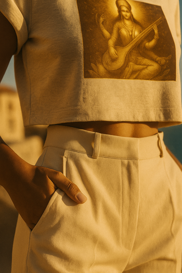 Damen Oversize Crop Top Goddess Energy