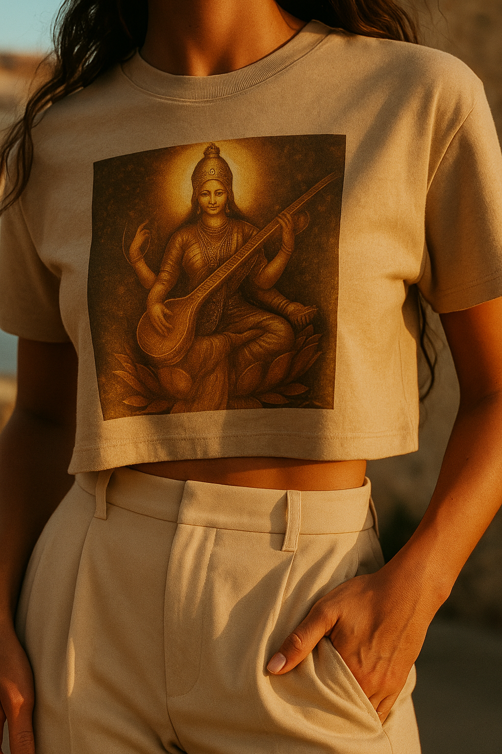 Damen Oversize Crop Top Goddess Energy