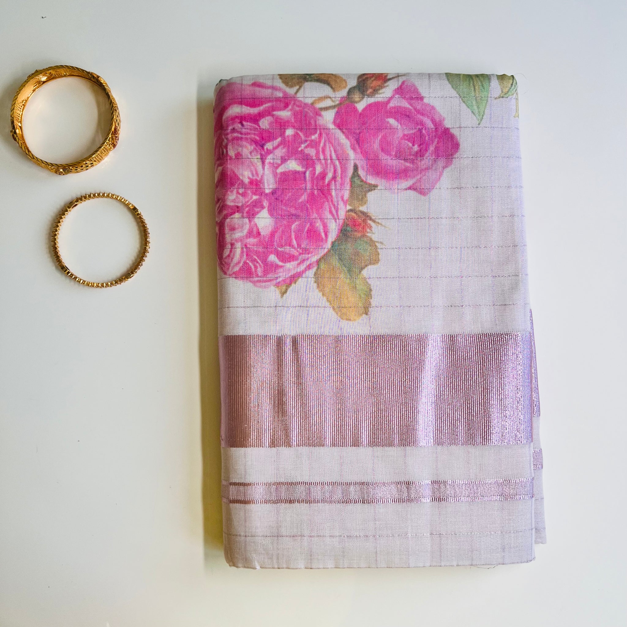 Kerala Saree with Rose gold border