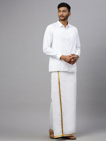 Cotton Single Mundu with Golden Kara