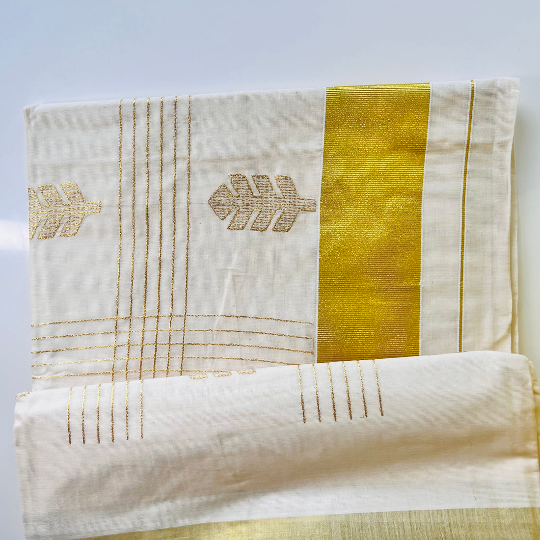 Kerala Kasavu Saree with golden thread embroidery