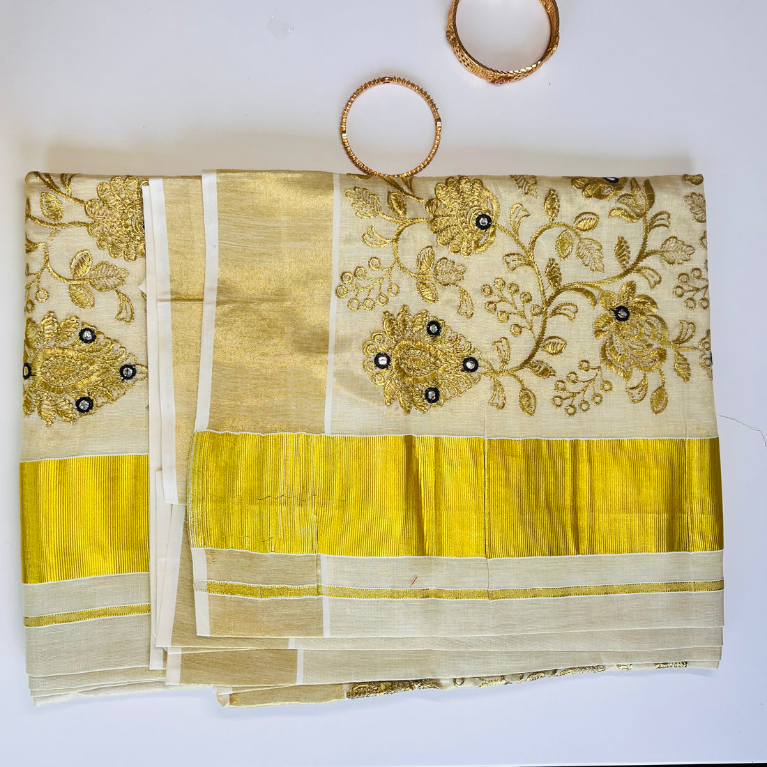 Raga one minute saree with golden flower embroidery