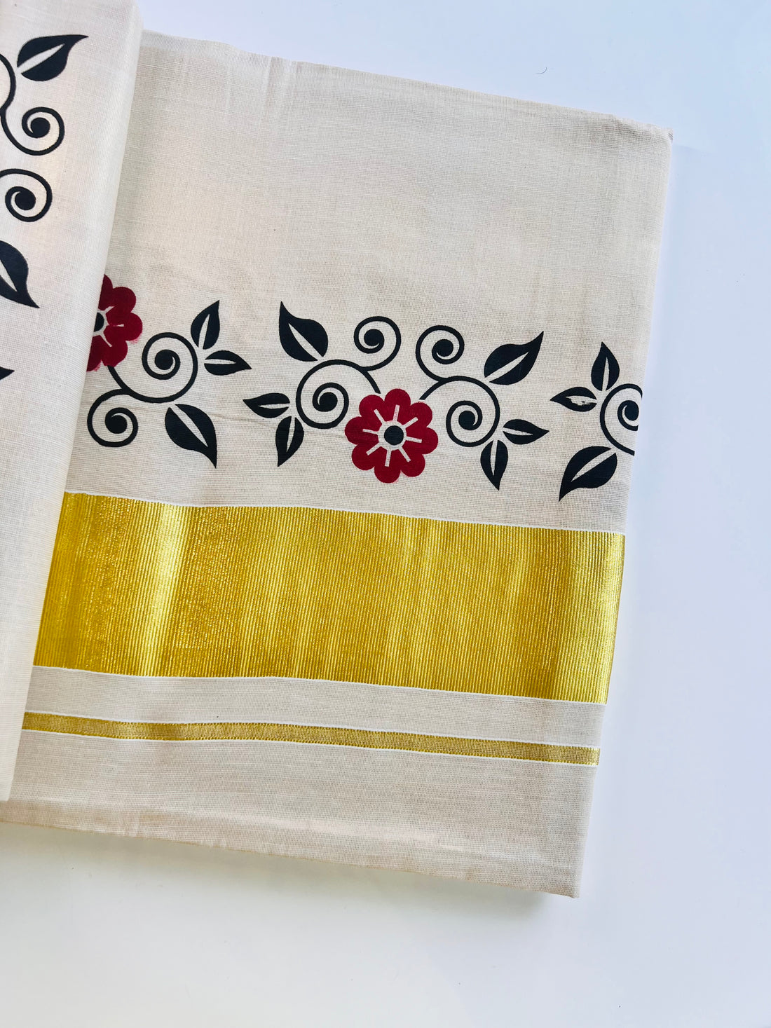 Netra Kerala Saree with hand block prints