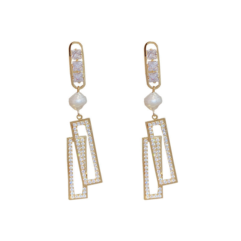 Fashion Rectangular Zircon Long Earrings Women