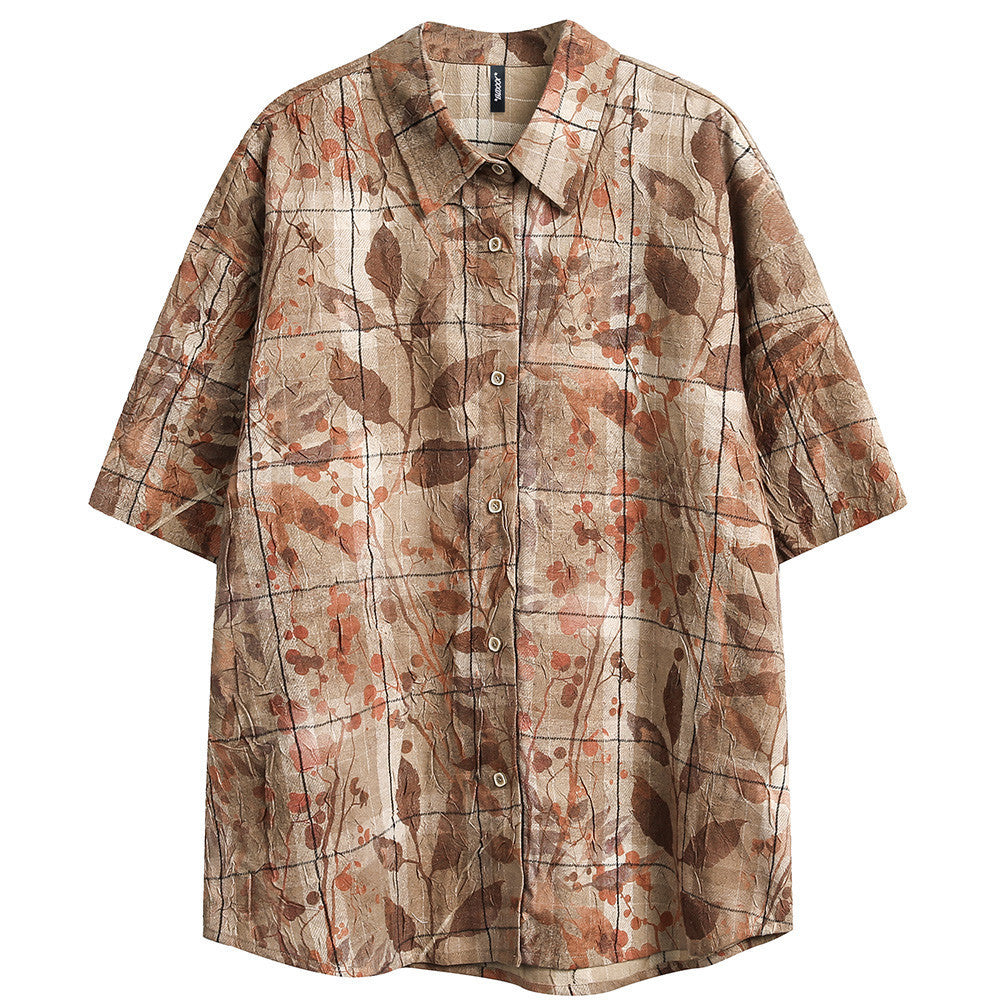 Leaves And Flowers Loose Shirt Men