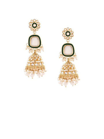 Zaveri Pearls Gold Plated Kundan Studded & Beaded Jhumkas