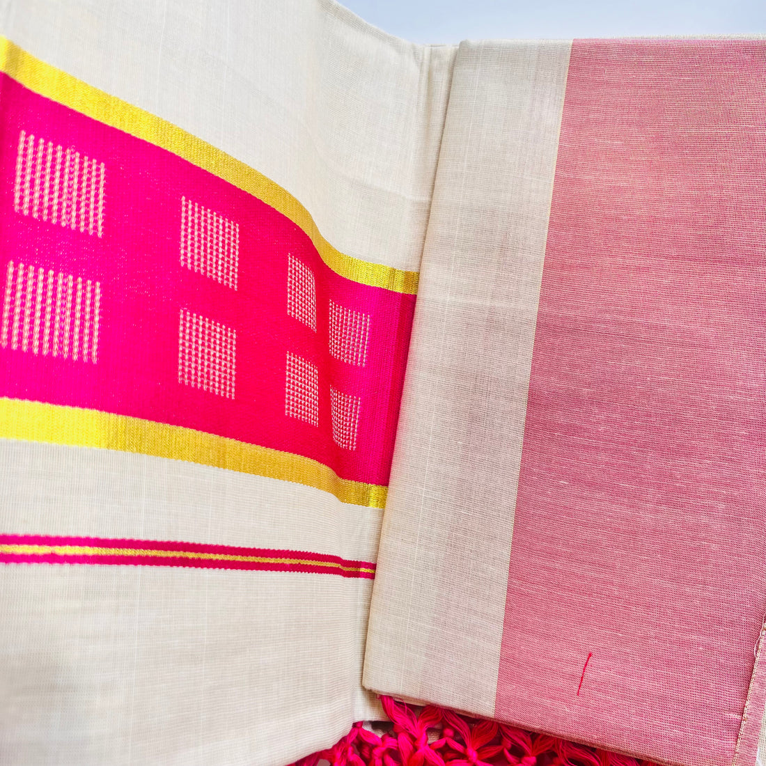 Netra Kerala Saree Golden and Pink border