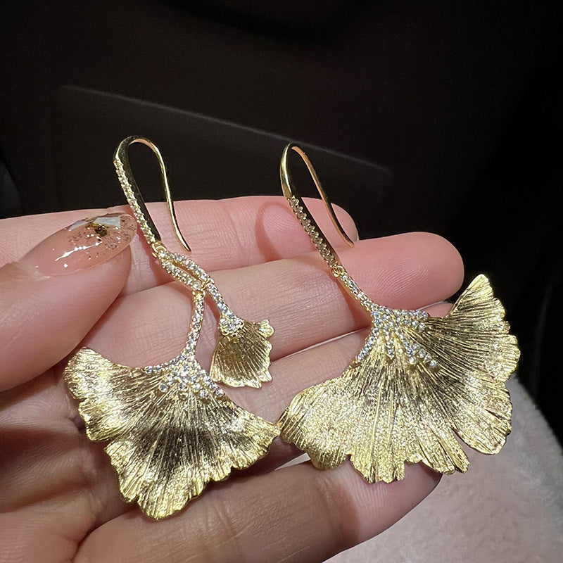 Hyperbolic Personality Asymmetrical Gold Ginkgo Earrings