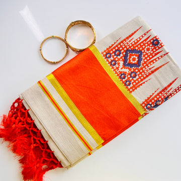 Netra Kerala Saree Golden and Orange border