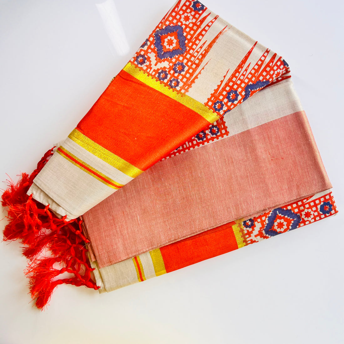 Netra Kerala Saree Golden and Orange border