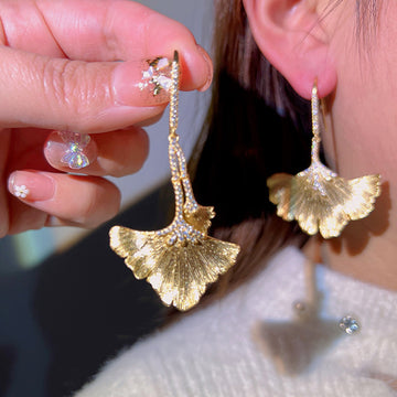 Hyperbolic Personality Asymmetrical Gold Ginkgo Earrings