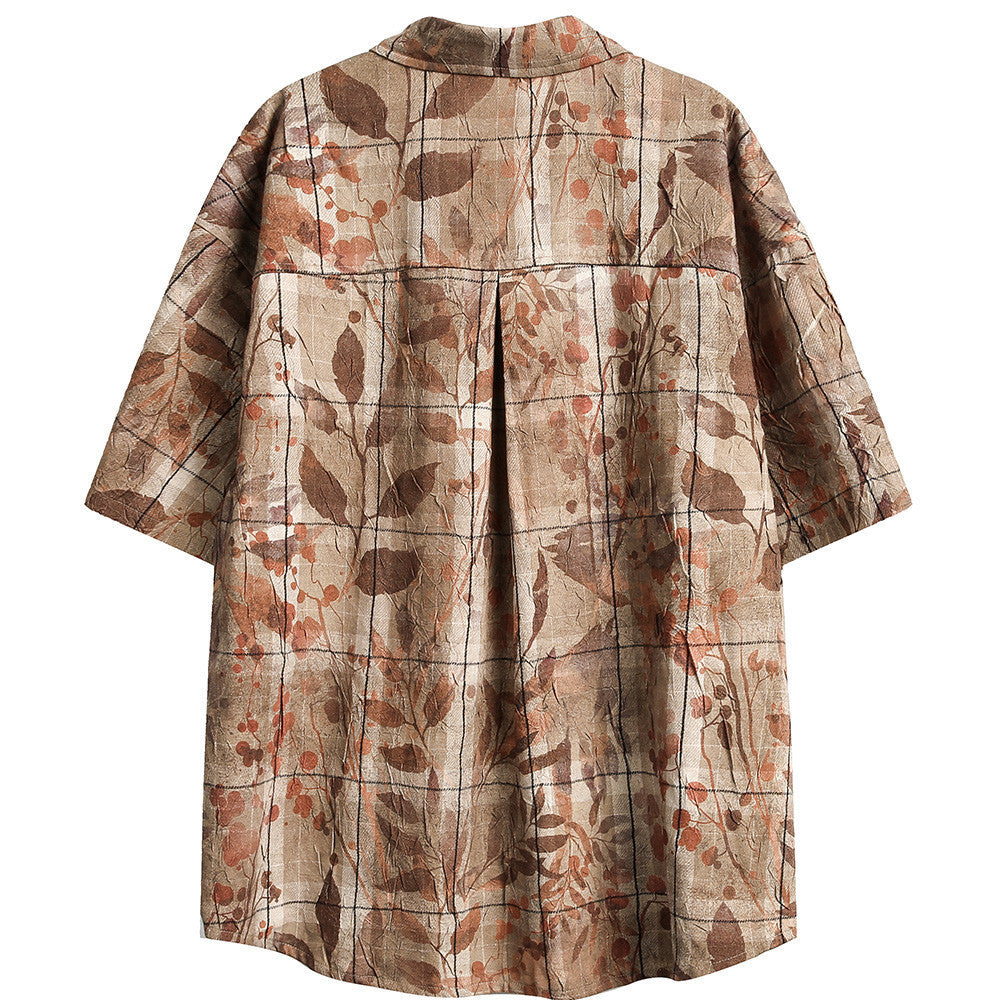 Leaves And Flowers Loose Shirt Men